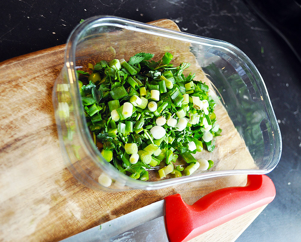 Chopped green salad ingredients